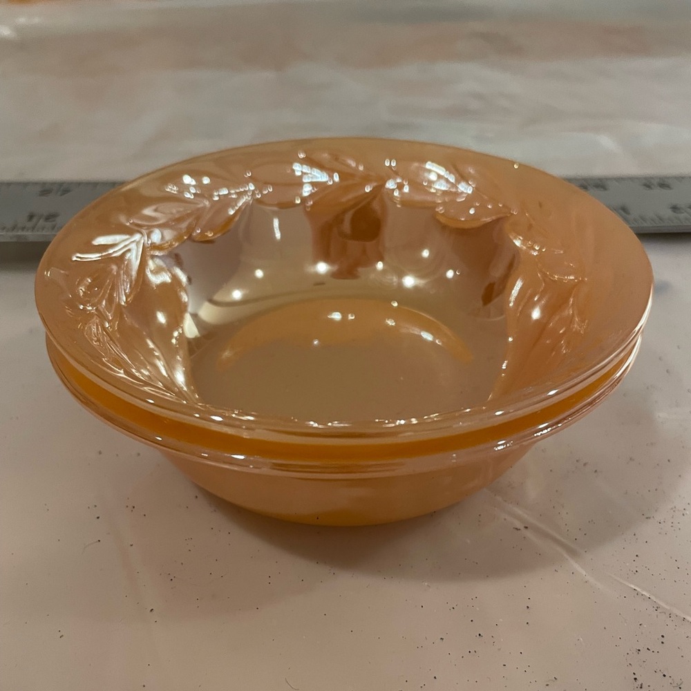 Vintage, Set four (4) Anchor Hocking Peach Luster Laurel Leaf Bowls, $37 - Picture 3 of 4